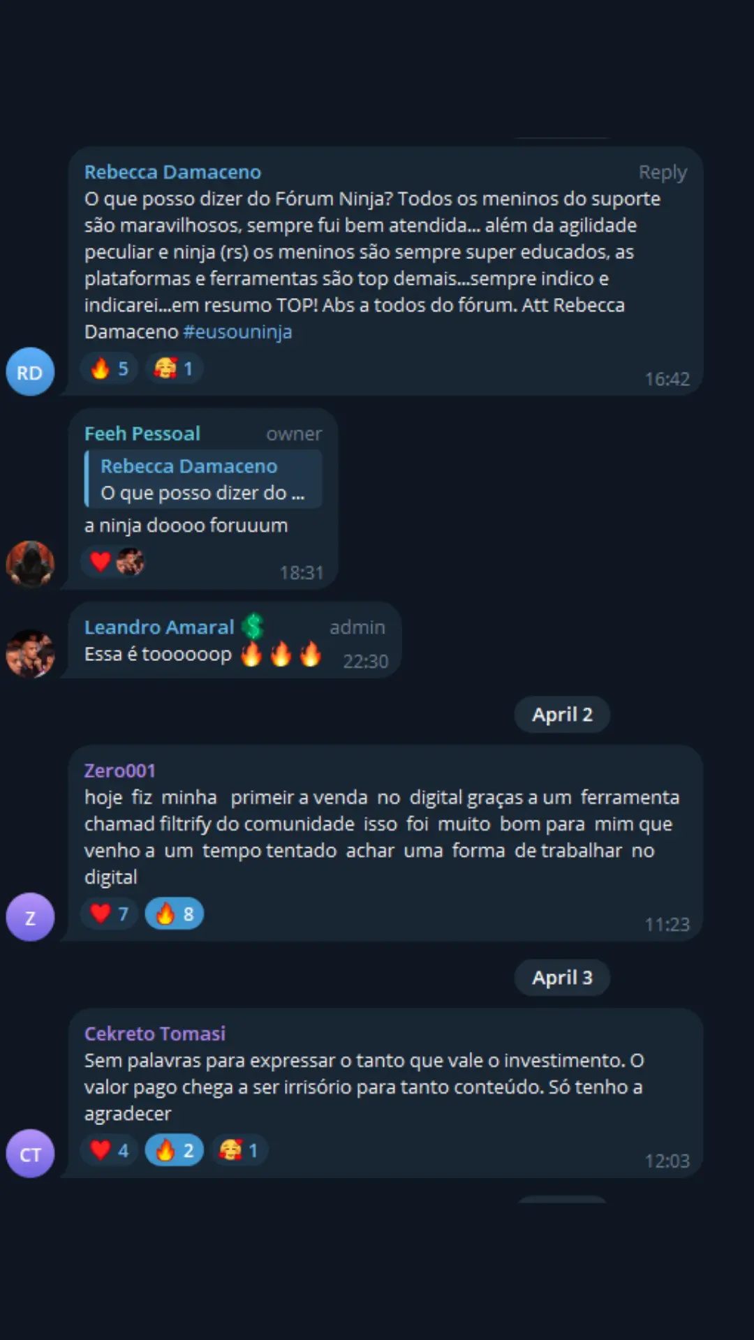 Depoimento real de membro NinjaBR HUB — rateio de ferramentas de IA para marketing digital